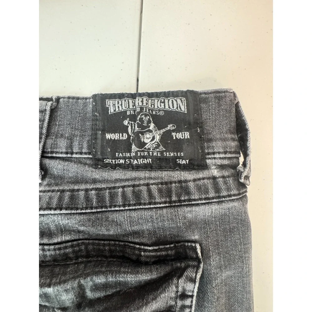 True Religion Mens 44x31 Dark Dust Section Straight Jeans Flap Pocket